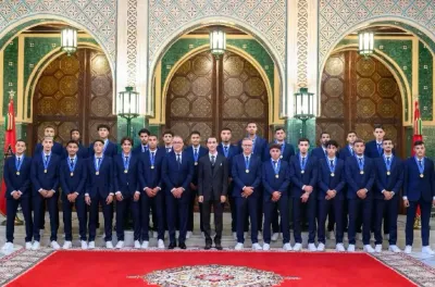 بتعليمات سامية من جلالة الملك، صاحب السمو الملكي ولي العهد الأمير مولاي الحسن يترأس حفلا أقامه جلالته على شرف أعضاء المنتخب الوطني لكرة القدم لأقل من 20 سنة، بطل العالم