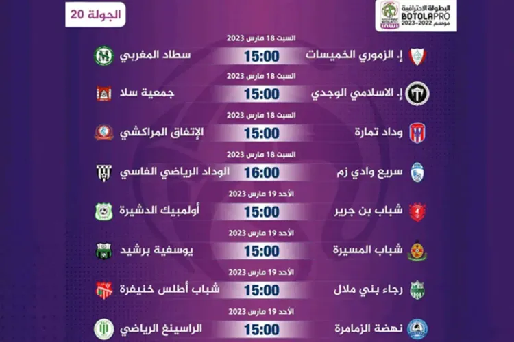 البطولة الوطنية الإحترافية القسم الثاني: برنامج الدورة العشرين