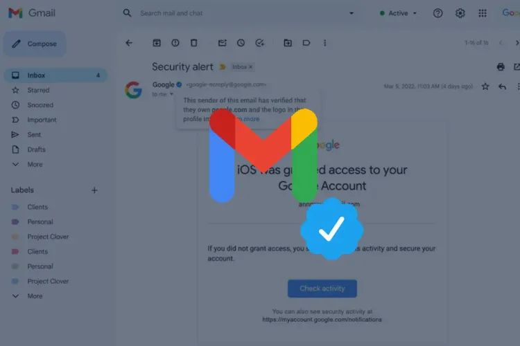 علامة توثيق زرقاء في حسابات البريد الالكتروني Gmail