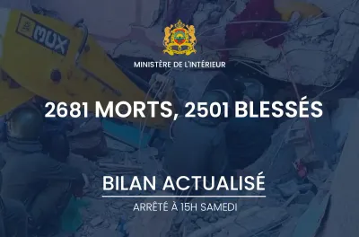 Séisme d'Al Haouz : 2.681 morts et 2.501 blessés (bilan actualisé du ministère de l'Intérieur)
