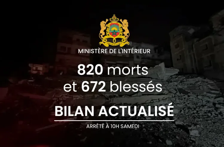 Séisme d'Al Haouz : 820 morts et 672 blessés, dont 205 grièvement (bilan actualisé)