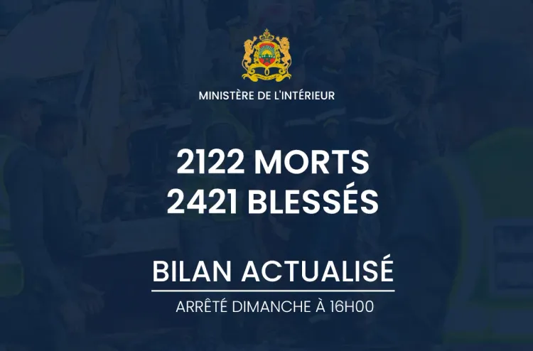 Séisme d'Al Haouz : 2122 morts selon le bilan actualisé